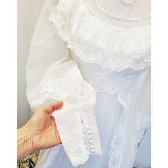 Alfred Angelo Vintage 70s Wedding Dress Lace Prairie Cottagecore Boho Train - Picture 10 of 14